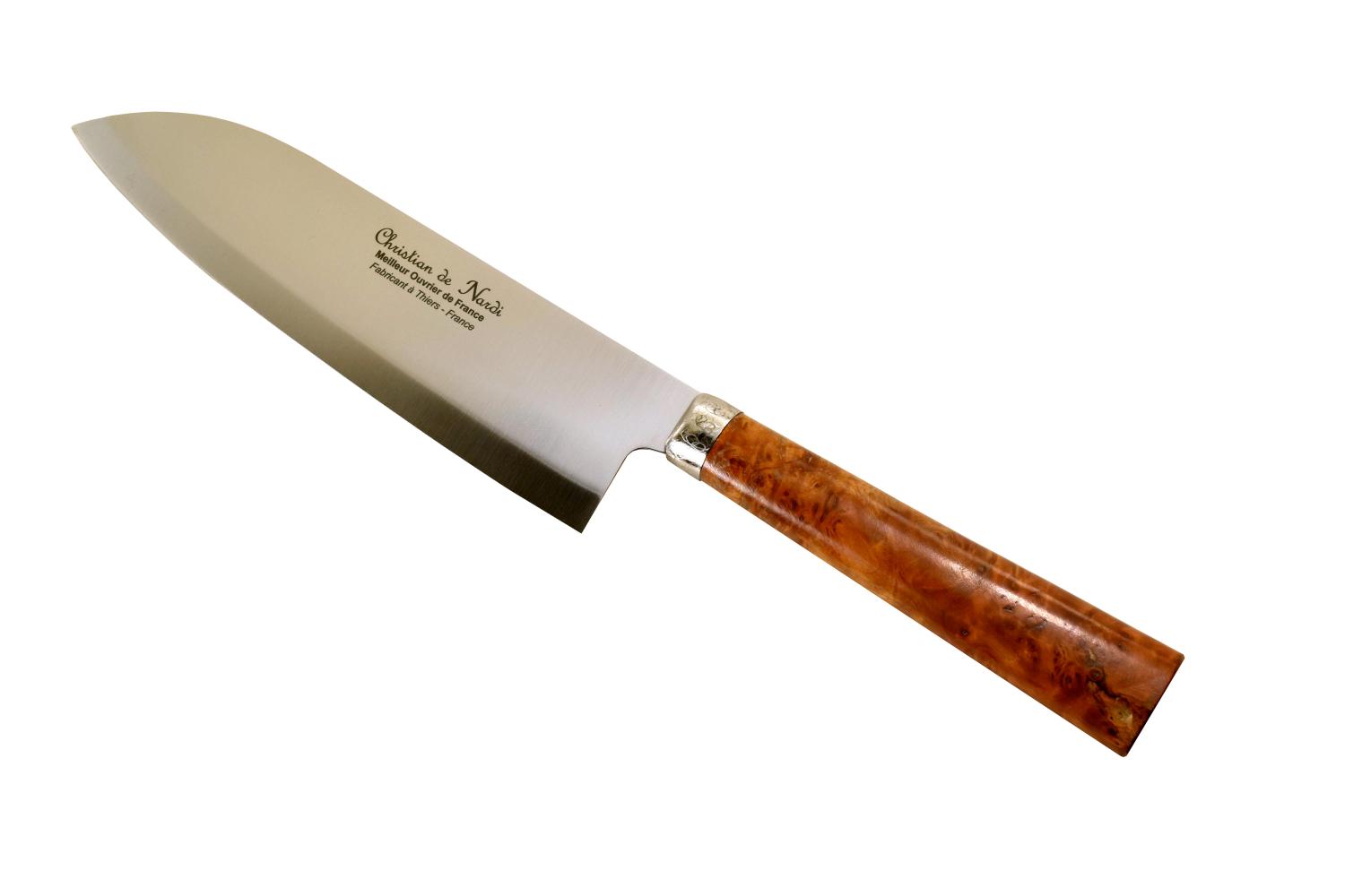 couteau de cuisine chef santoku 17,5 cm en broussin d aulne